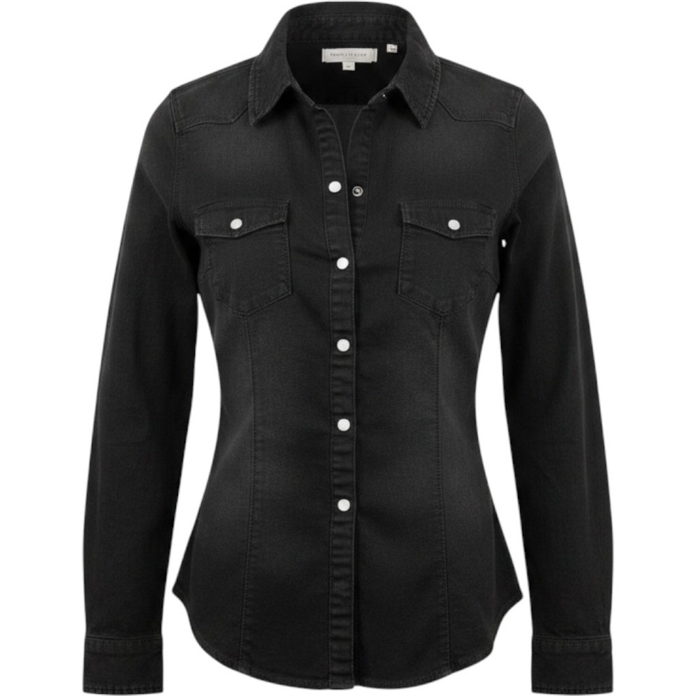 Six Denim Brand Womens Black Stretch Denim Western Snap Button Down Shirt S New